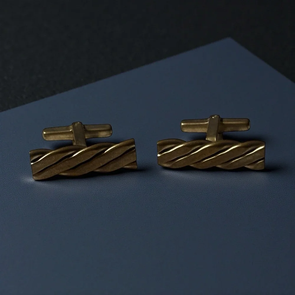 Brass VTG Cufflinks Rope Braid‎ Design Possibly Handmade Unique Repaired Read